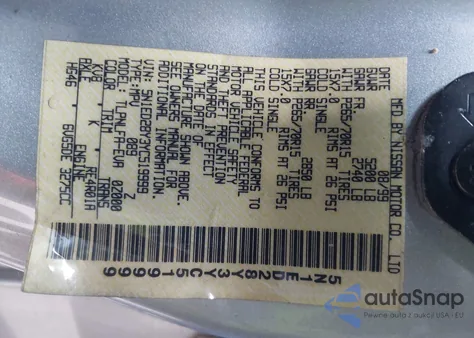 2000 Nissan Xterra z USA, uszkodzony, nr VIN 5N1ED28YC519999